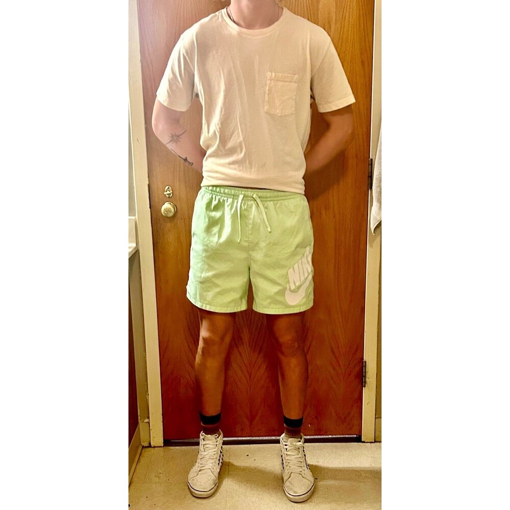 Nike Vintage Rare Sportswear Club Woven Track Shorts Nylon Green Logo XL
